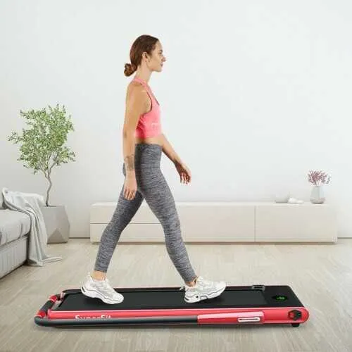 2-in-1 Folding Treadmill with RC Bluetooth Speaker LED Display-Red