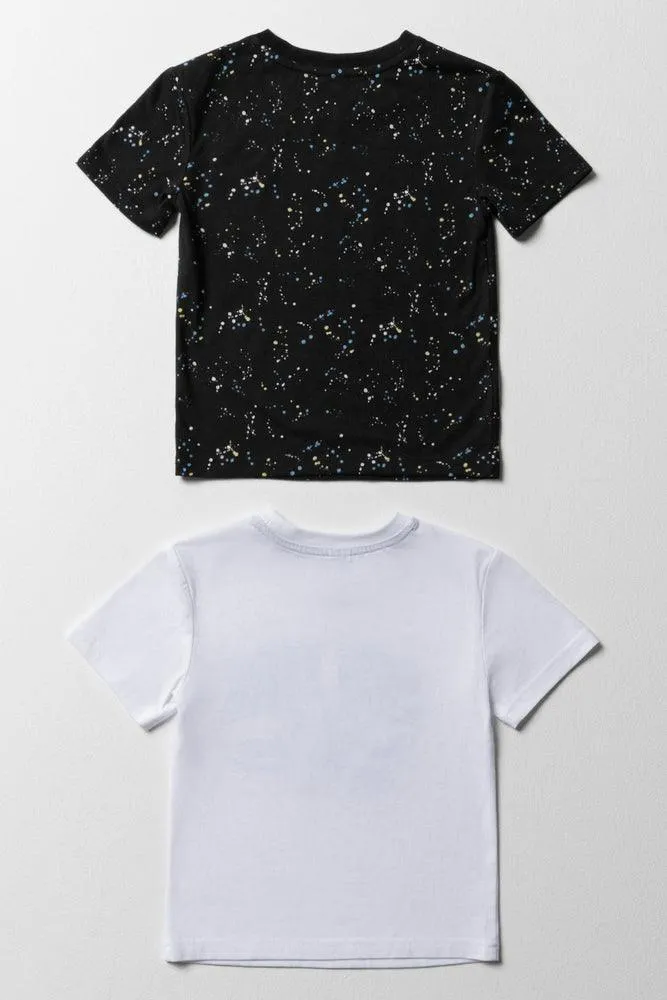 2 Pack Splatter Short Sleeve T-Shirts Black & White