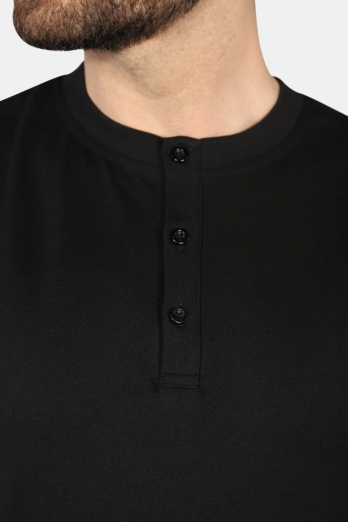 7 Downie St - Stretch Henley Short Sleeve in Black