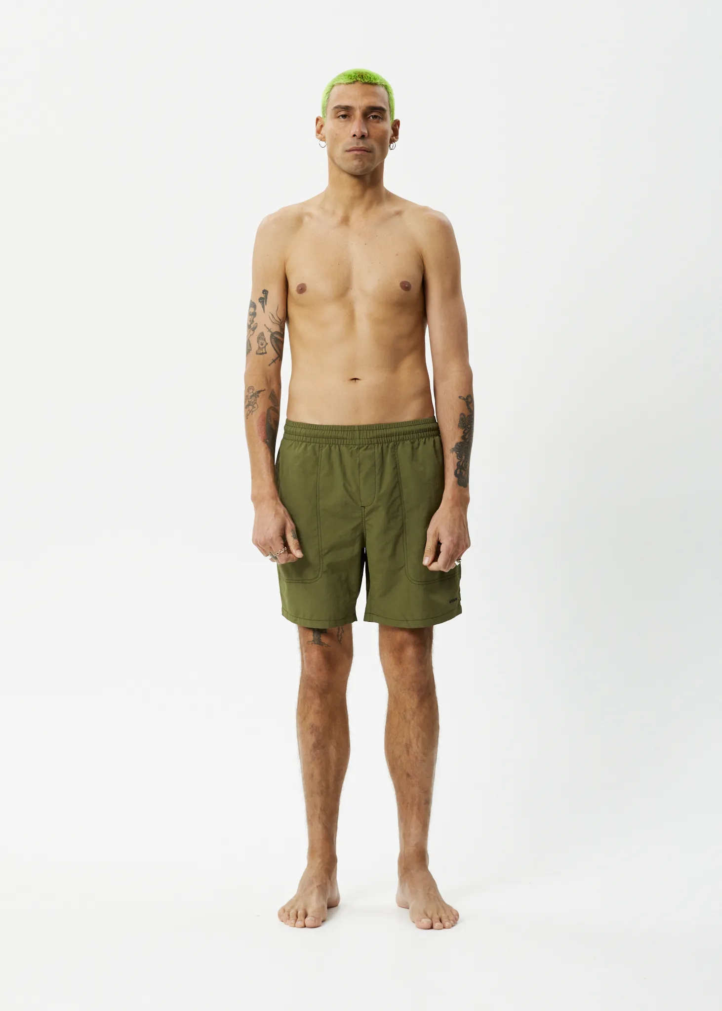 AFENDS Mens Baywatch - Swim Shorts 18" - Military