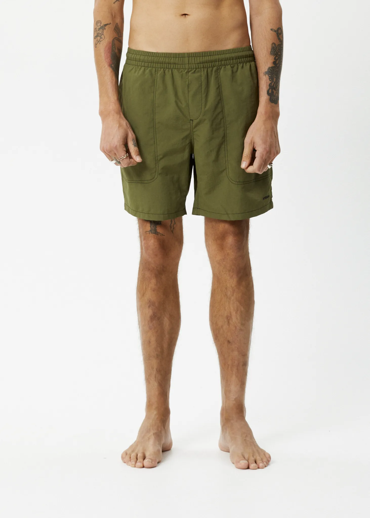 AFENDS Mens Baywatch - Swim Shorts 18" - Military