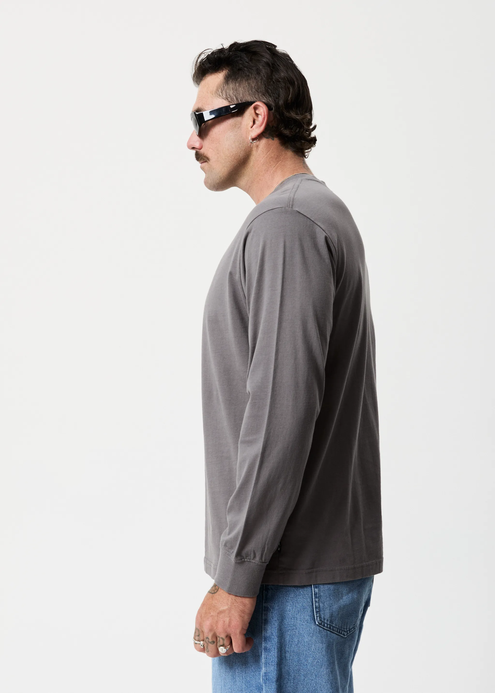 AFENDS Mens Luxury - Long Sleeve T-Shirt - Steel