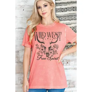 Amused By Blue Wild West Tee in Mineral Wash Coral MD6386