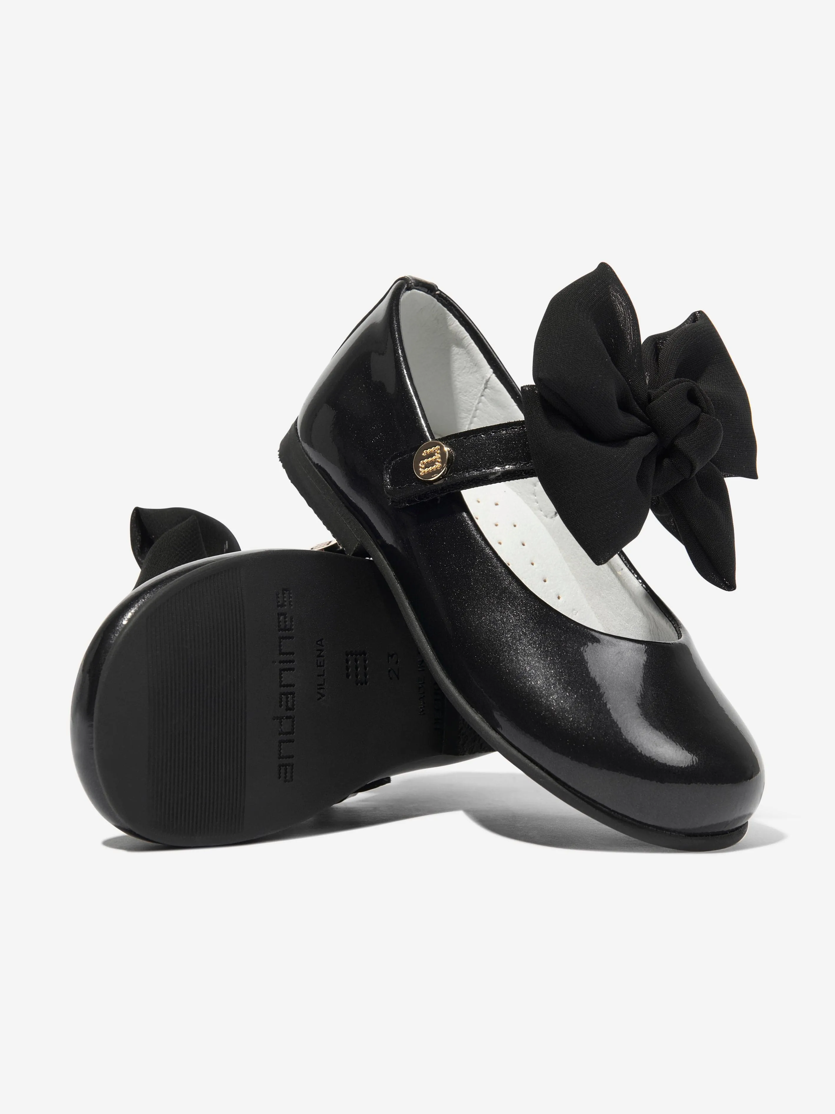 Andanines Girls Leather Mary Jane Bow Shoes in Black