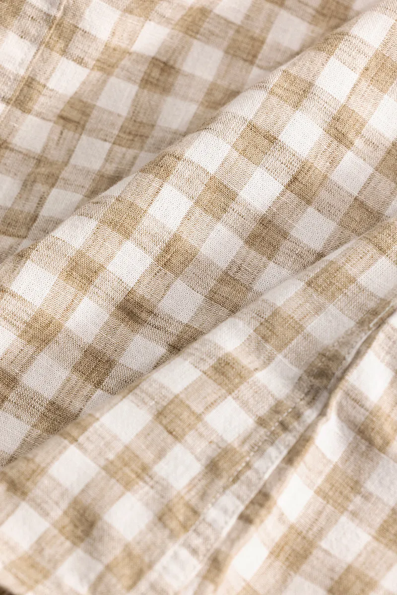 Beige Checks Linen Blend Shirt