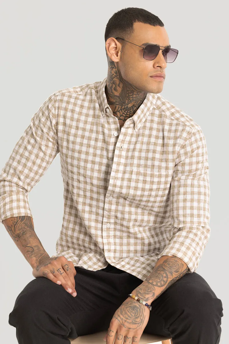 Beige Checks Linen Blend Shirt