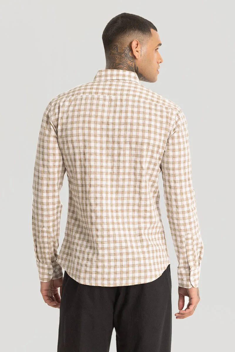 Beige Checks Linen Blend Shirt