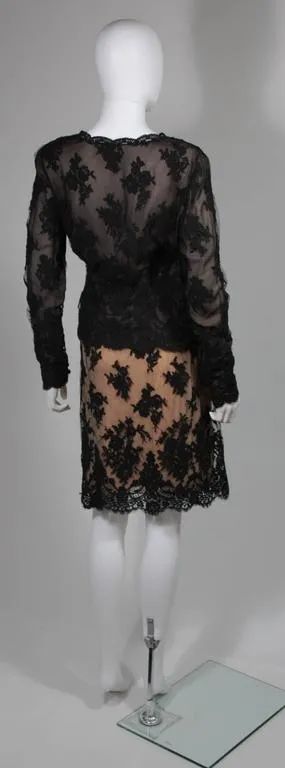 BILL BLASS Black Lace and Mesh Skirt Set Size 12-14