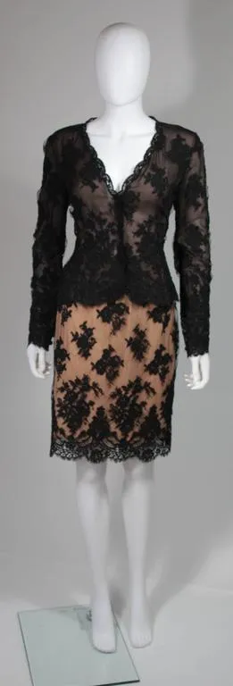 BILL BLASS Black Lace and Mesh Skirt Set Size 12-14