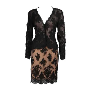 BILL BLASS Black Lace and Mesh Skirt Set Size 12-14