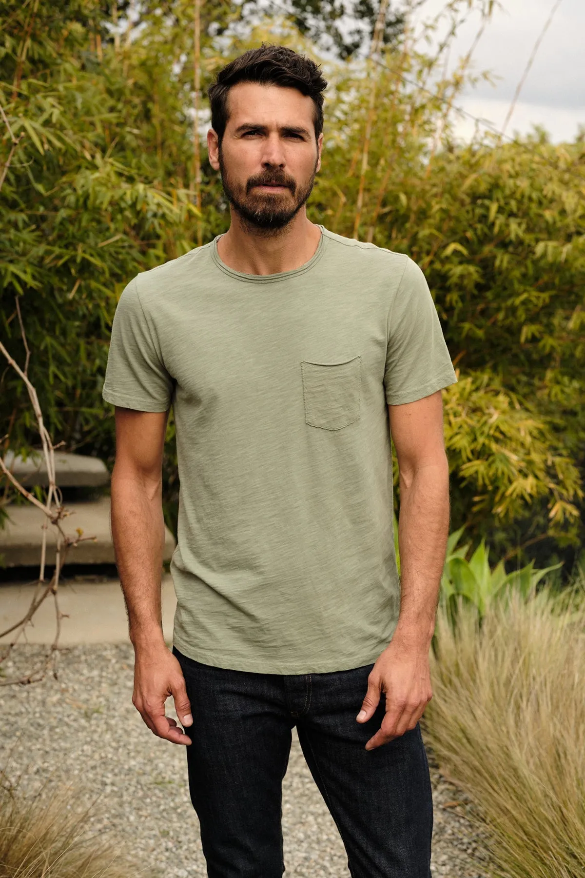 CHAD RAW EDGE COTTON SLUB POCKET TEE