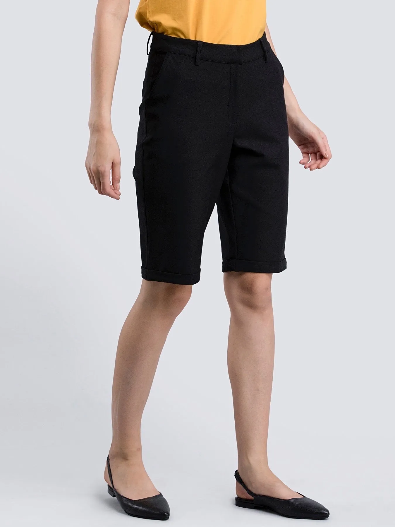 Cotton Lycra Above Knee Shorts - Black