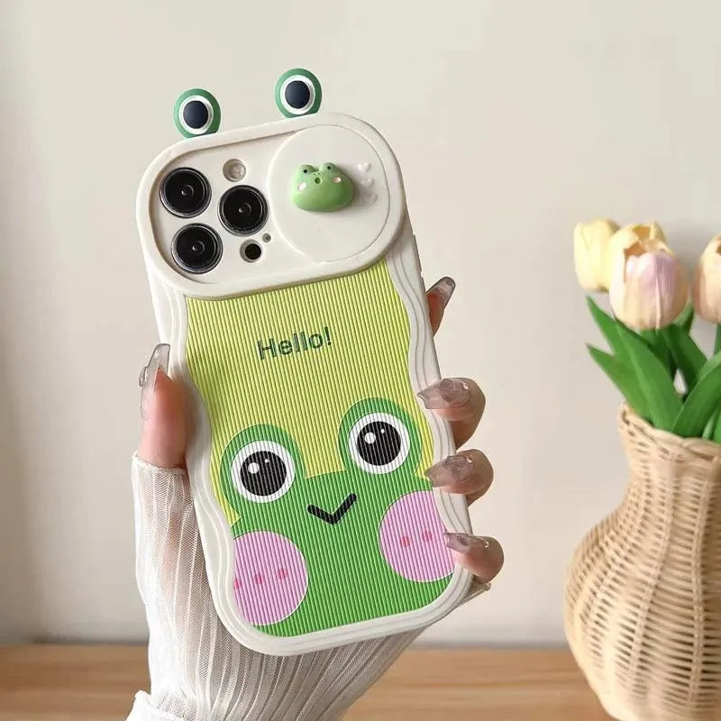 Cute Big Eyes Frog Wave Phone Case for iPhone 15 Pro Max, 14, 13, 11, 12