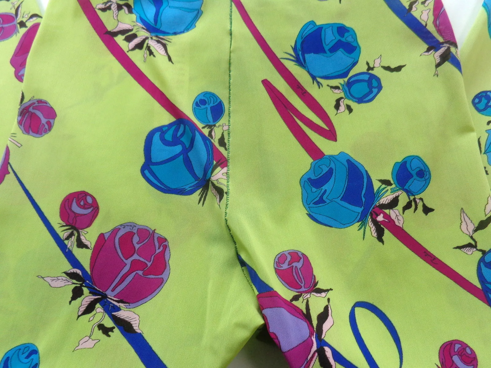 EMILIO PUCCI Chartreuse Spandex Floral Leggings Size Large