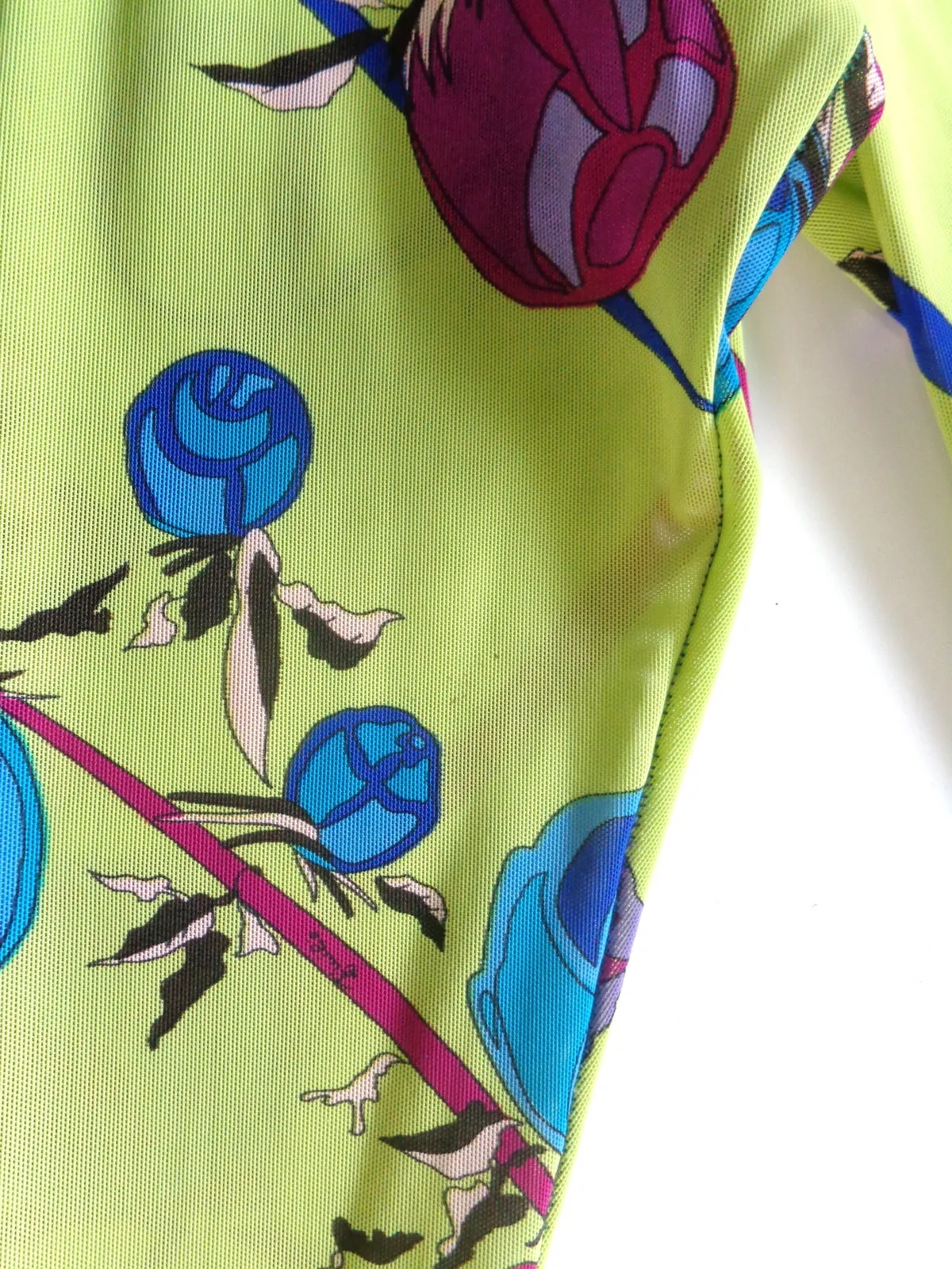 EMILIO PUCCI Chartreuse Spandex Floral Leggings Size Large