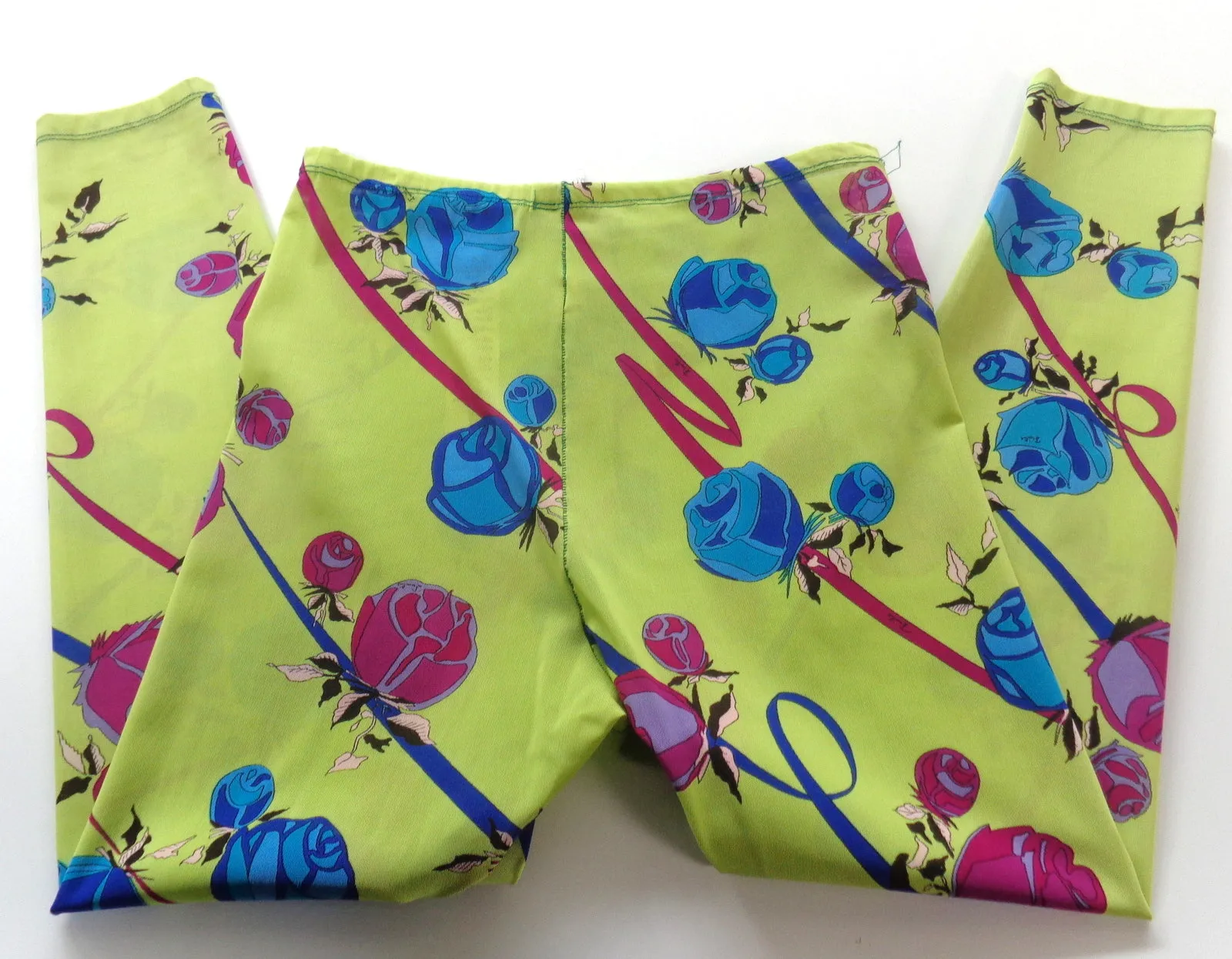 EMILIO PUCCI Chartreuse Spandex Floral Leggings Size Large