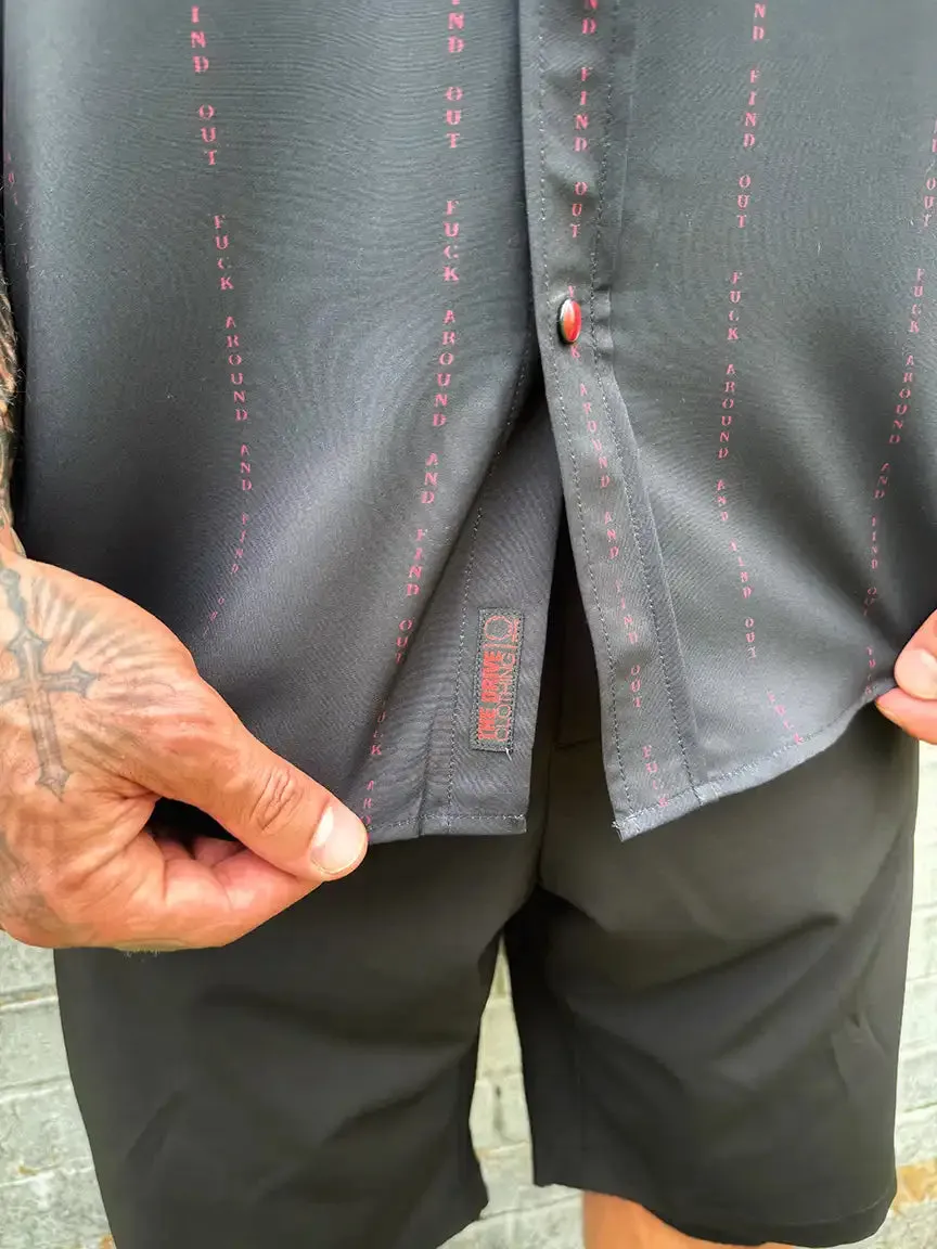 ESSENTIAL FUCK AROUND AND FIND OUT RED PEARL SNAP BUTTON UP