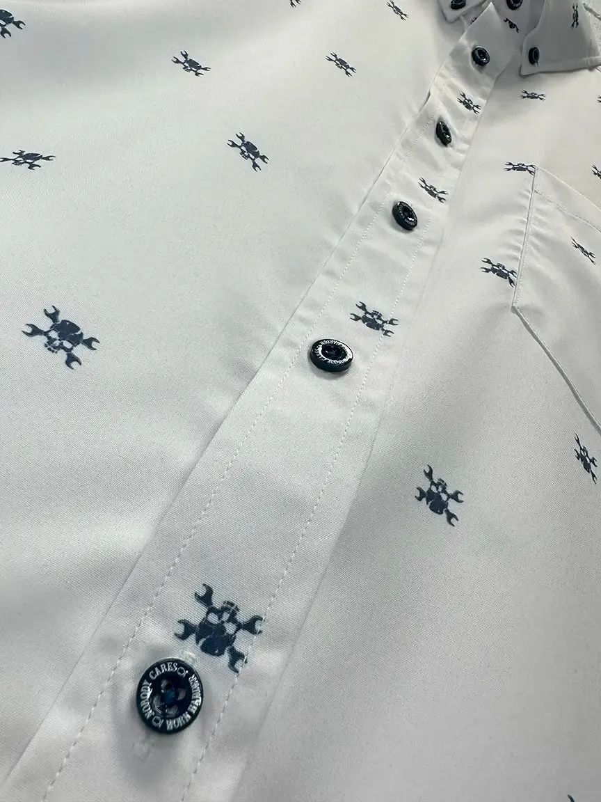 ESSENTIAL WHITE NOBODY CARES BUTTON UP