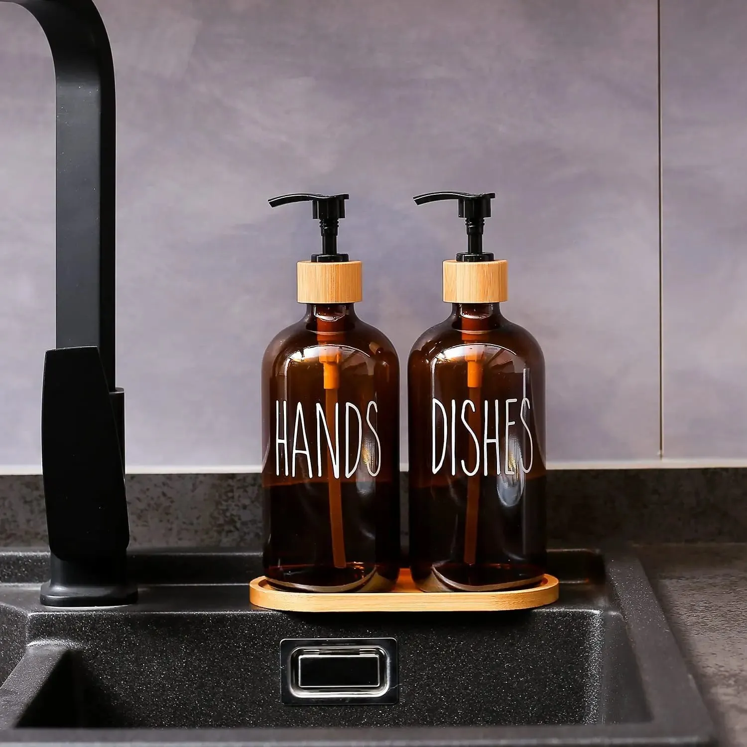 Glass Amber Soap Dispenser Bottles