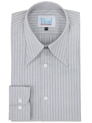 Grey Heathfield Stripe Forties Spearpoint Collar Shirt with Barrel Cuff