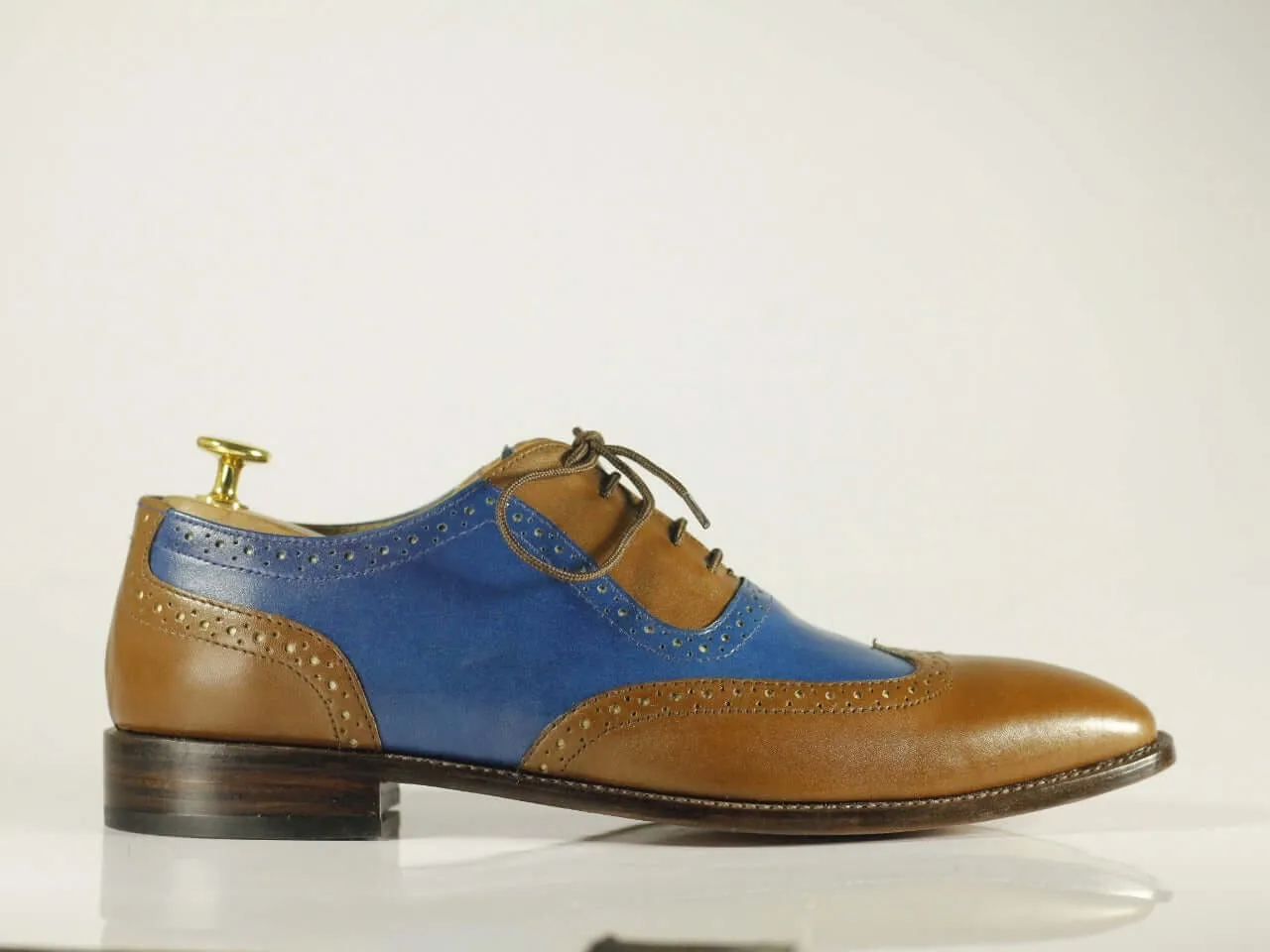 Handmade Men's Brown Blue Wing Tip Leather Lace Up Shoes, Men Designer Dress Formal Shoes