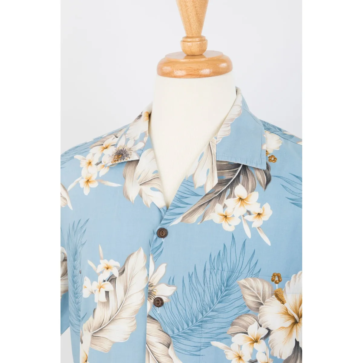 Hibiscus Cotton Aloha Shirt | Light Blue