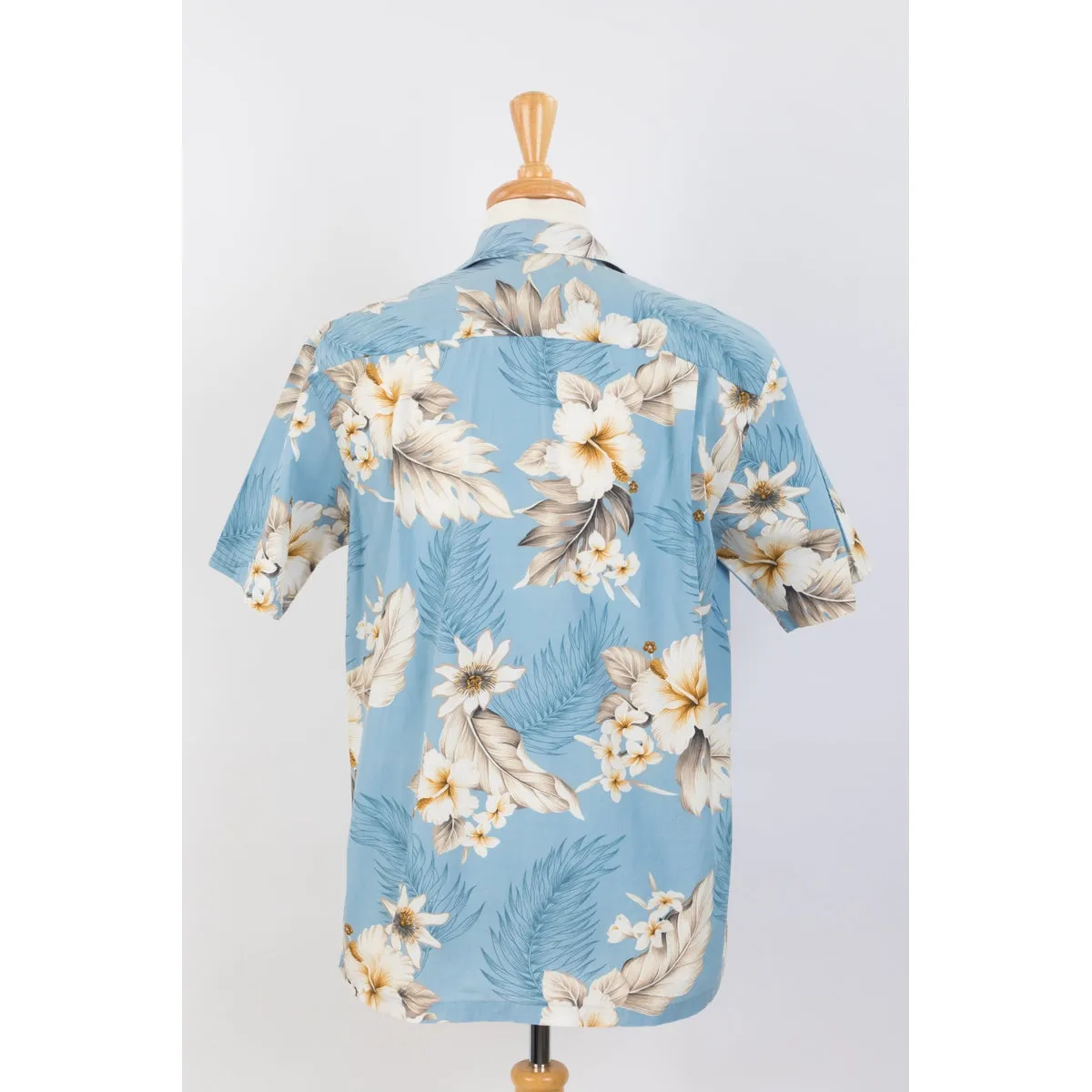 Hibiscus Cotton Aloha Shirt | Light Blue