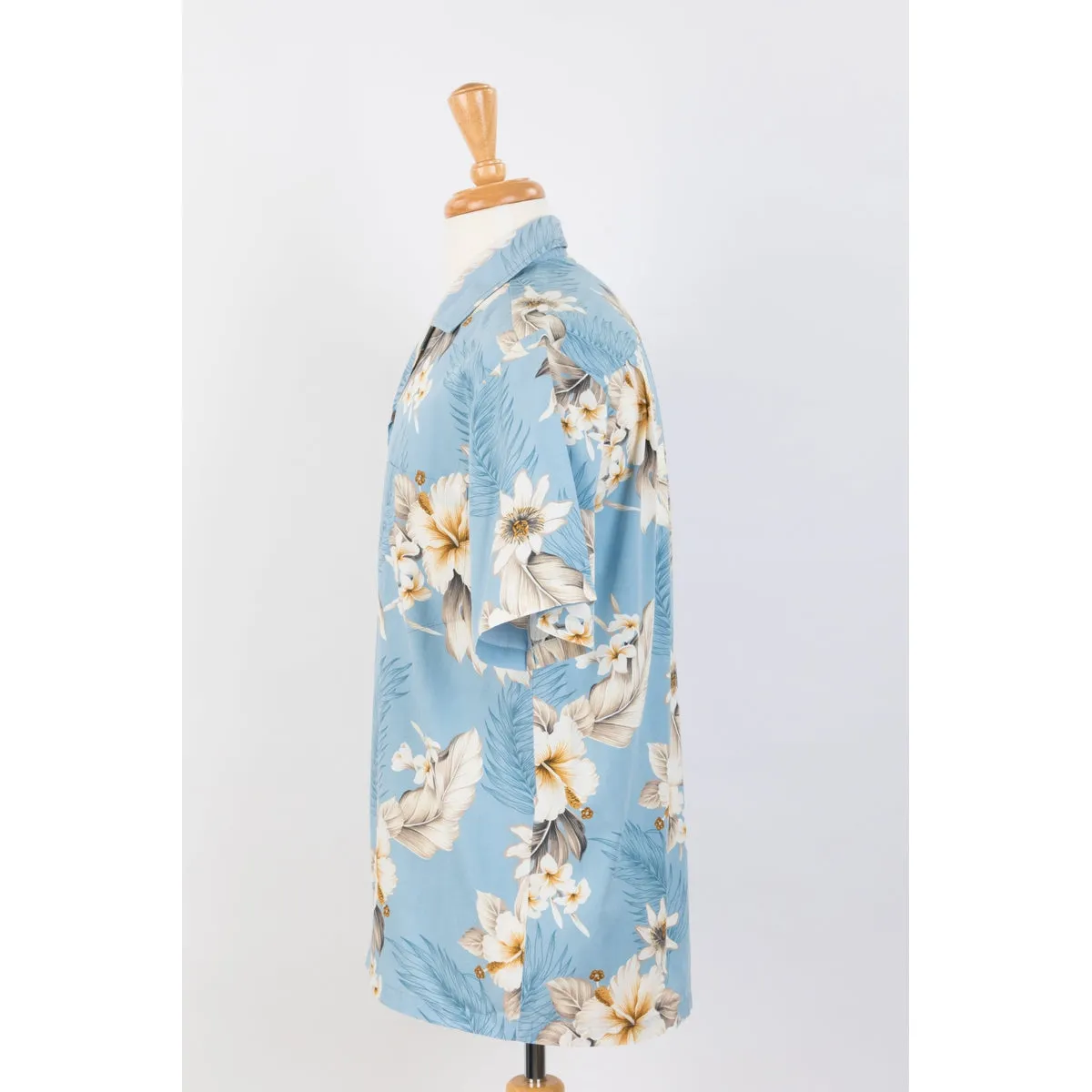 Hibiscus Cotton Aloha Shirt | Light Blue