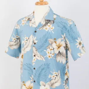 Hibiscus Cotton Aloha Shirt | Light Blue