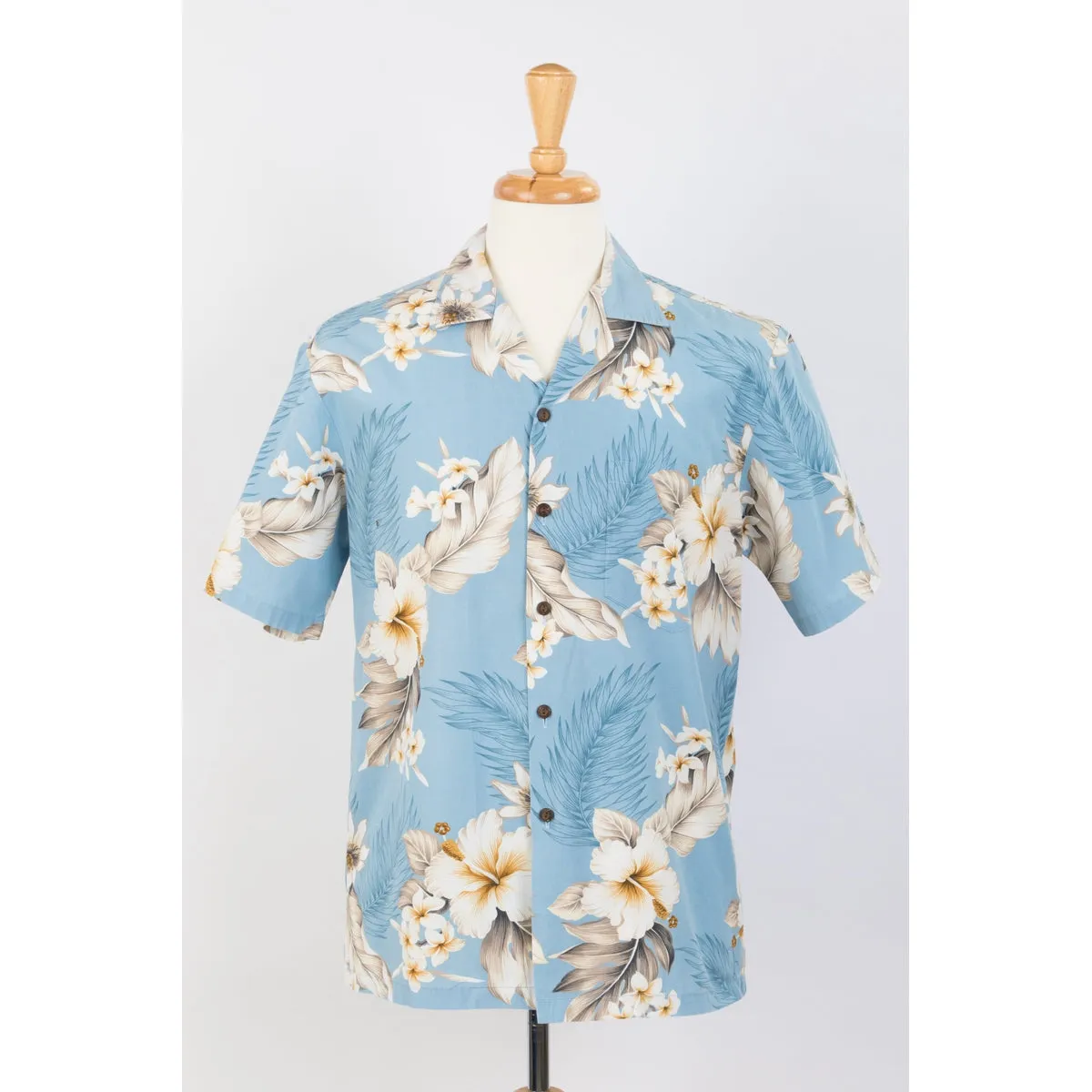 Hibiscus Cotton Aloha Shirt | Light Blue