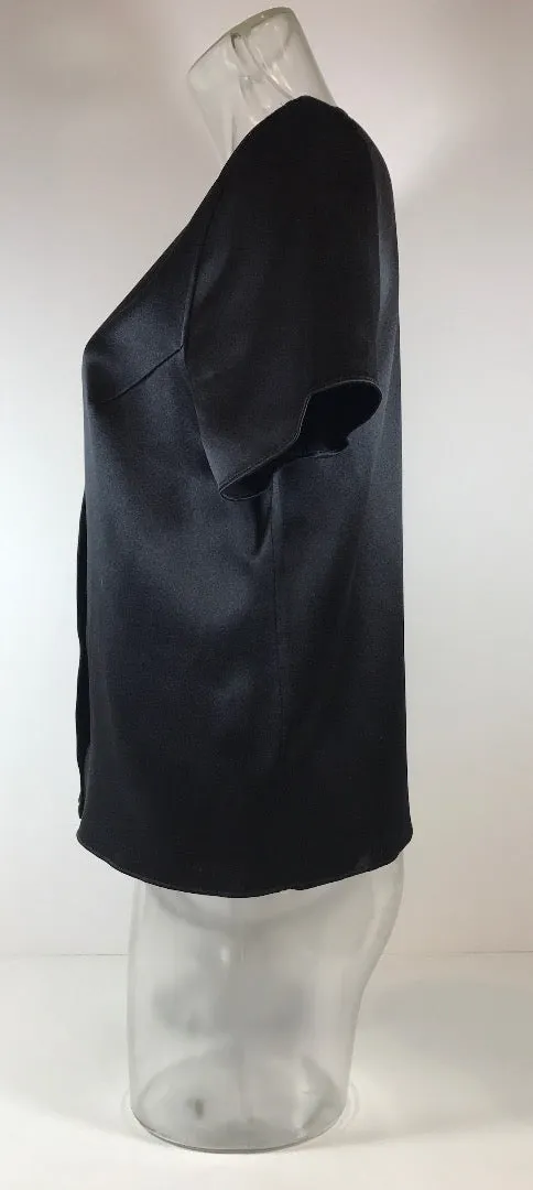 JENNI KAYNE Silk Black Short Sleeve Snap Up Work  Blouse Size XS