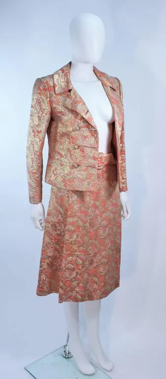 JIMI FOX Peach and Gold Brocade Skirt Suit w/ Buttons Size 6