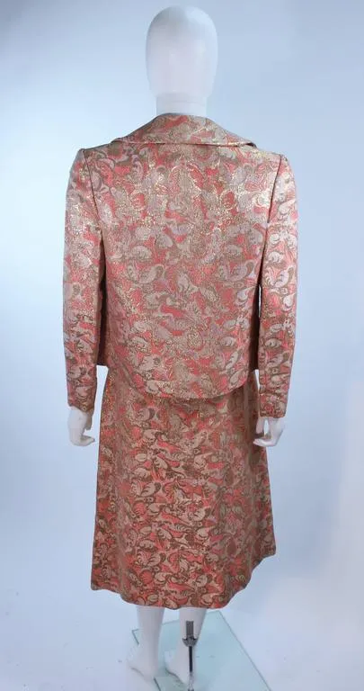 JIMI FOX Peach and Gold Brocade Skirt Suit w/ Buttons Size 6