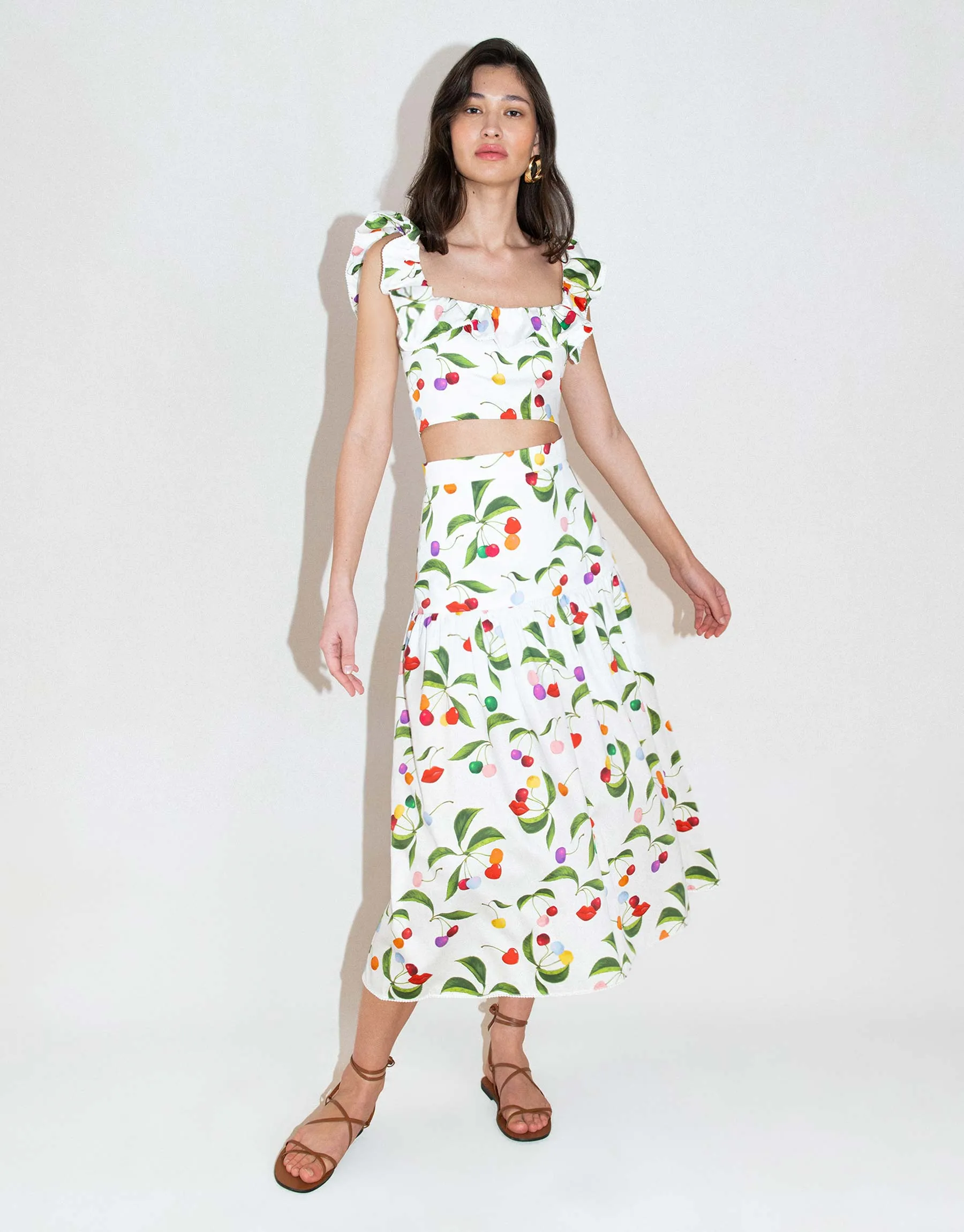 June Cotton Midi Skirt - Cherry White - SALE