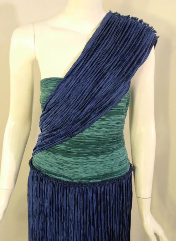 MARY MCFADDEN 1980s Blue and Teal One Shoulder Gown