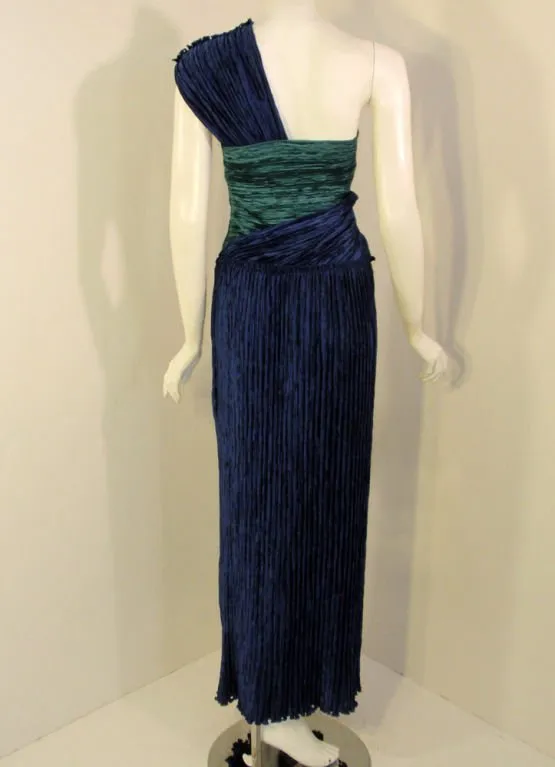 MARY MCFADDEN 1980s Blue and Teal One Shoulder Gown