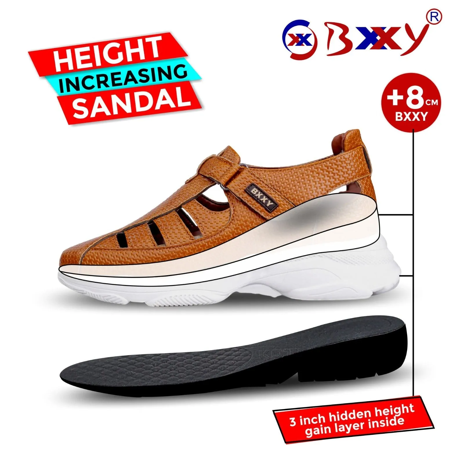 Men's 3 Inch Hidden Height Increasing Latest Casual Sandals