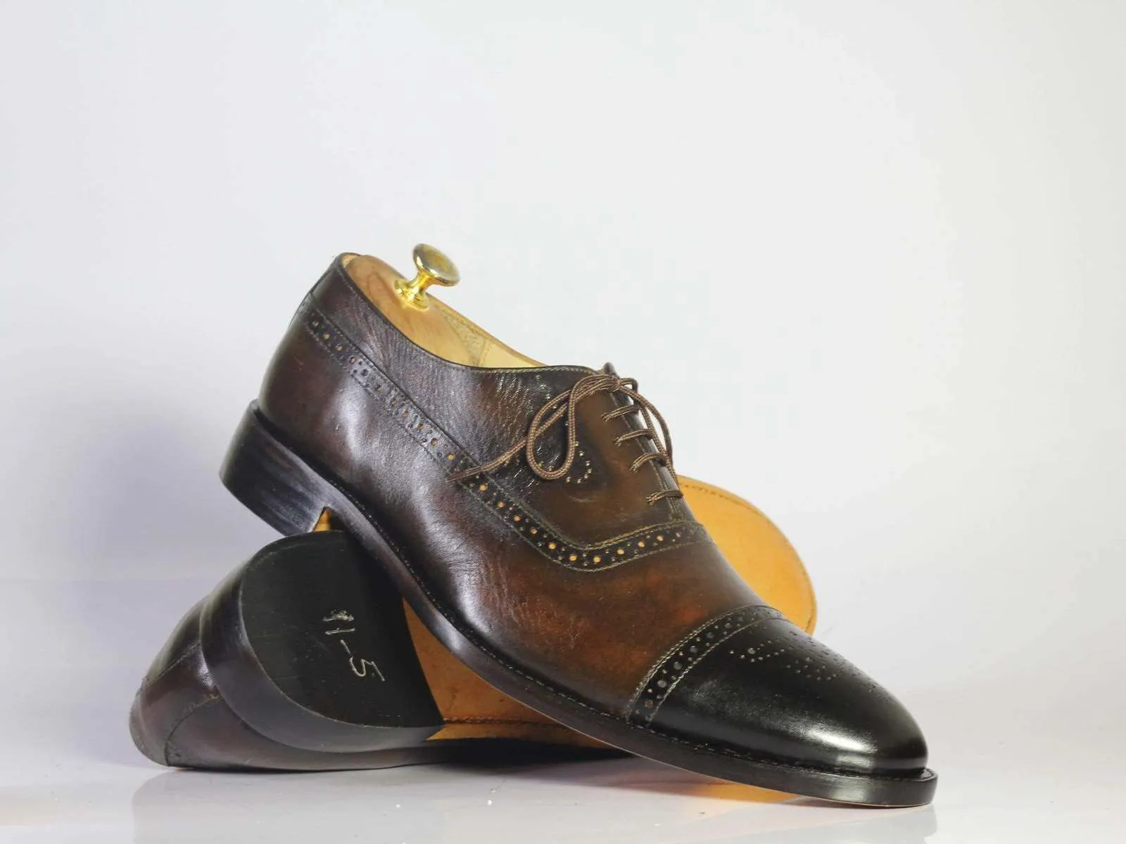 Men's Handmade Black Brown Cap Toe Brogue Leather Shoes, Men Designer Shoes