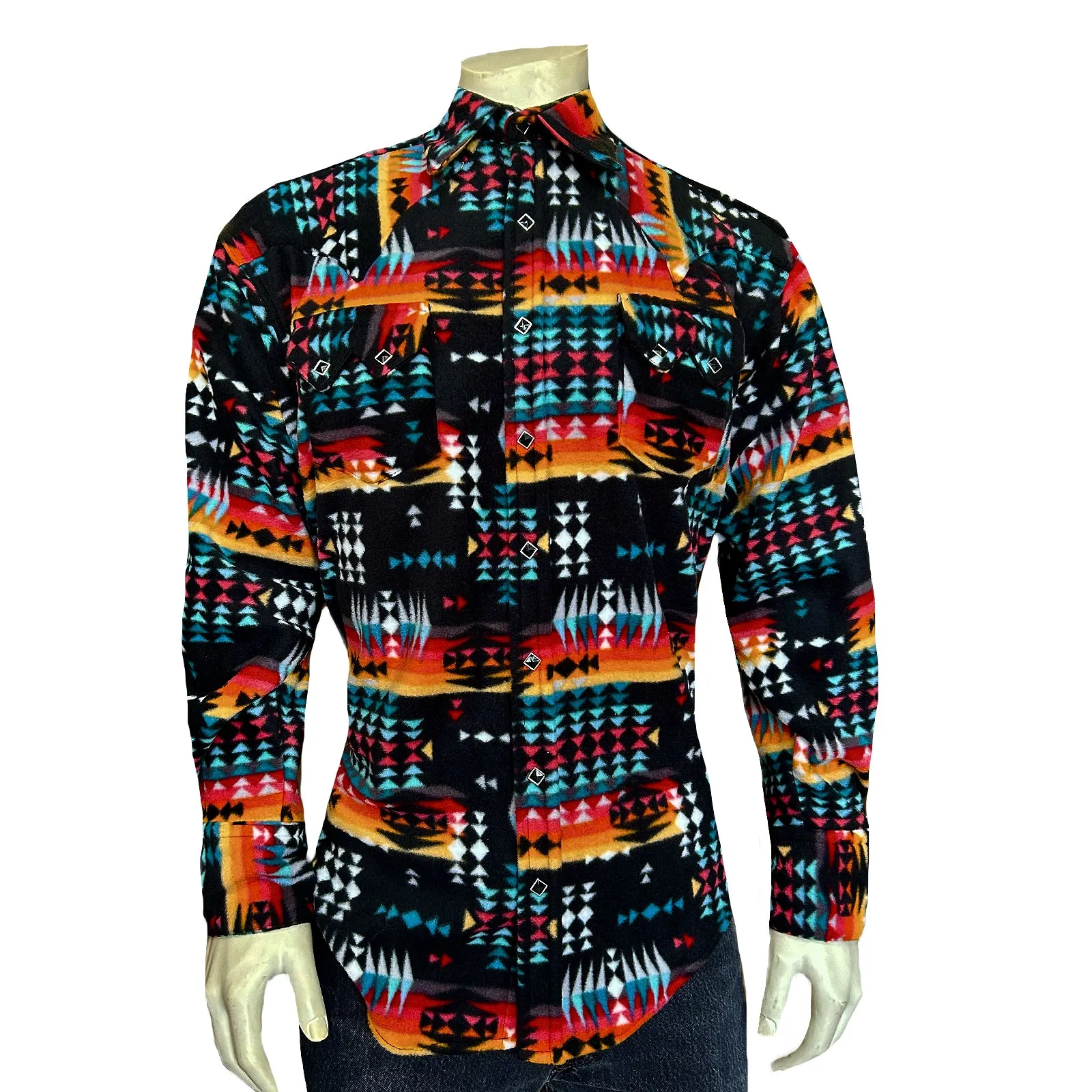 Men's Native Pattern Fleece Western Shirt in Black & Red