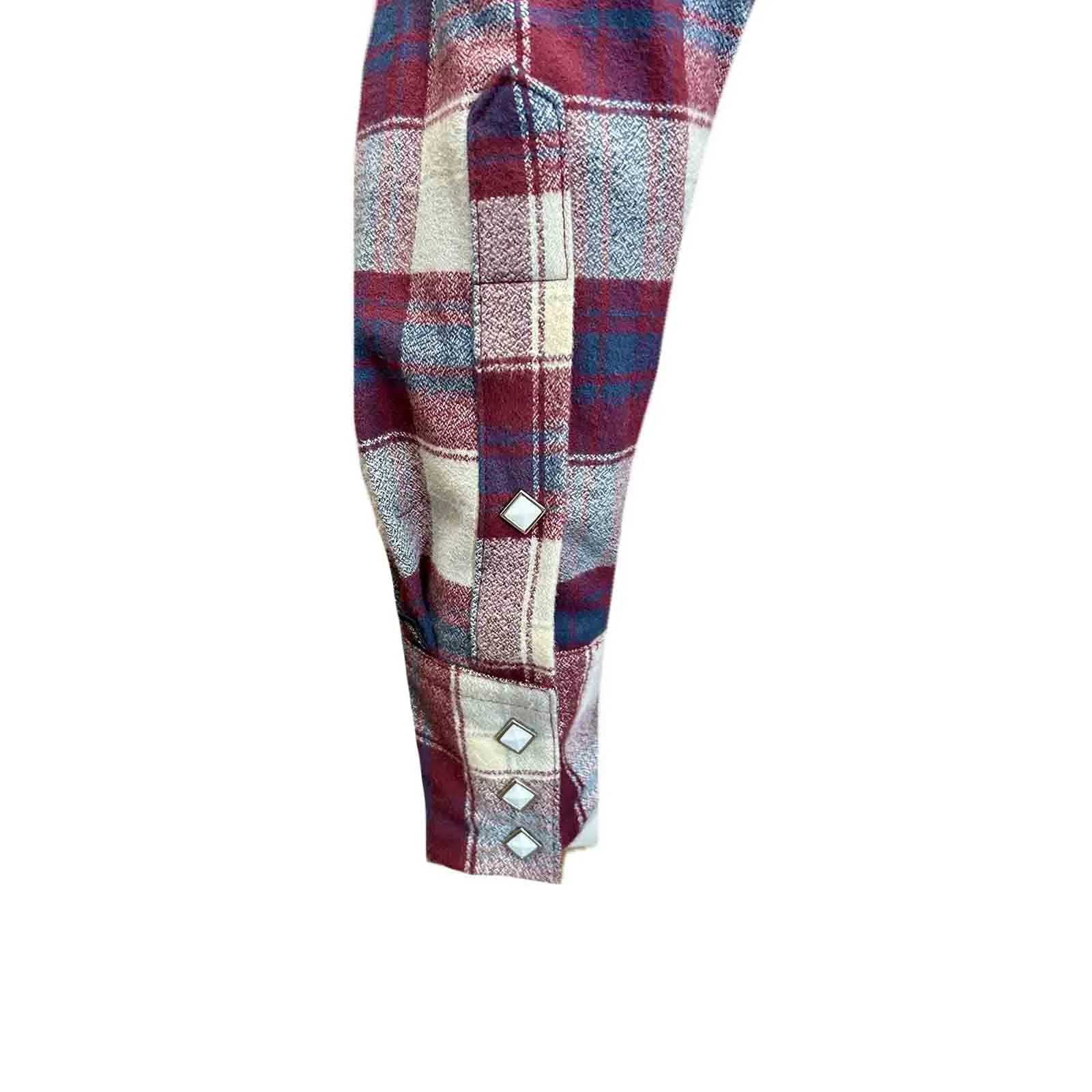 Men's Plush Flannel Burgundy & White Plaid Western Shirt