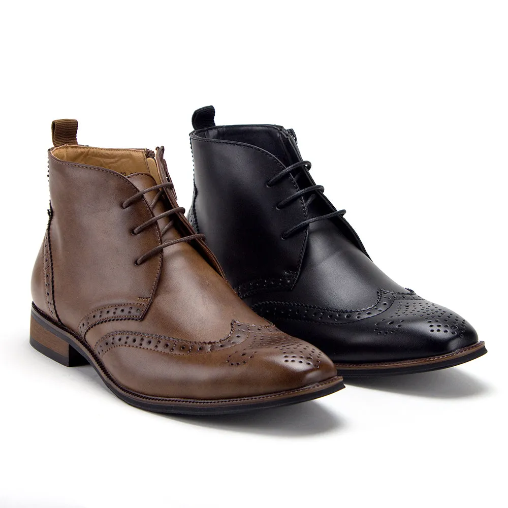 Men's VW314 Classic Ankle High Lace Up & Zipped Wing Tip Dress Boots