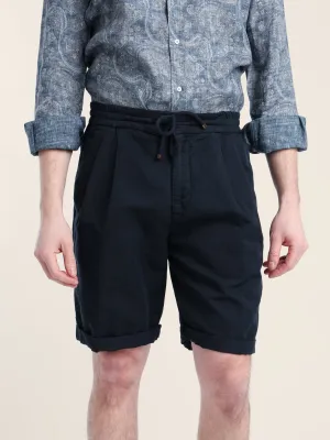 Navy Blue Garment-Dyed Linen-Cotton Bermuda Shorts