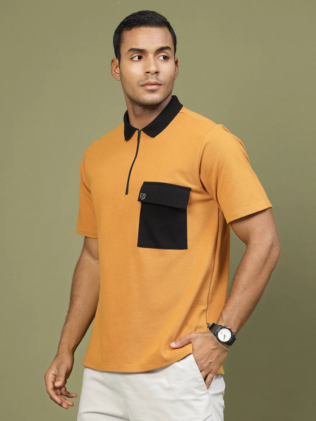 Patch Pocket Oversized Zip Polo Tee