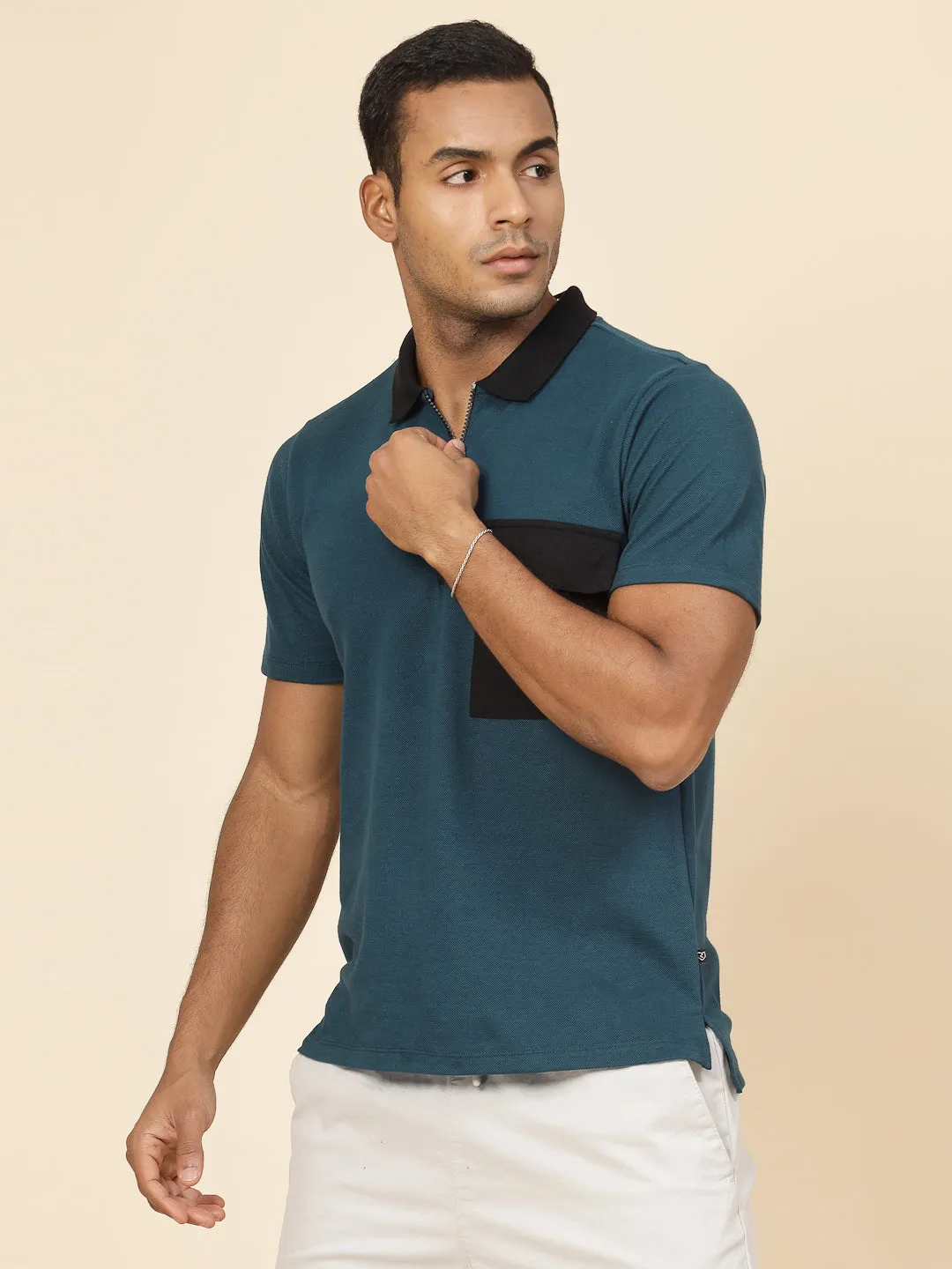 Patch Pocket Oversized Zip Polo Tee