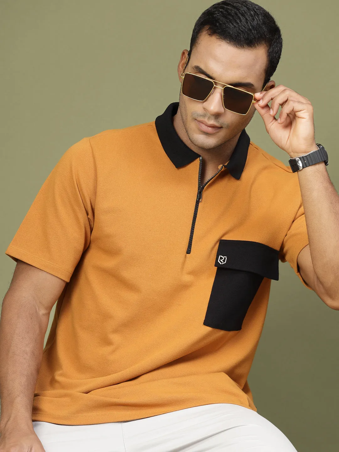 Patch Pocket Oversized Zip Polo Tee