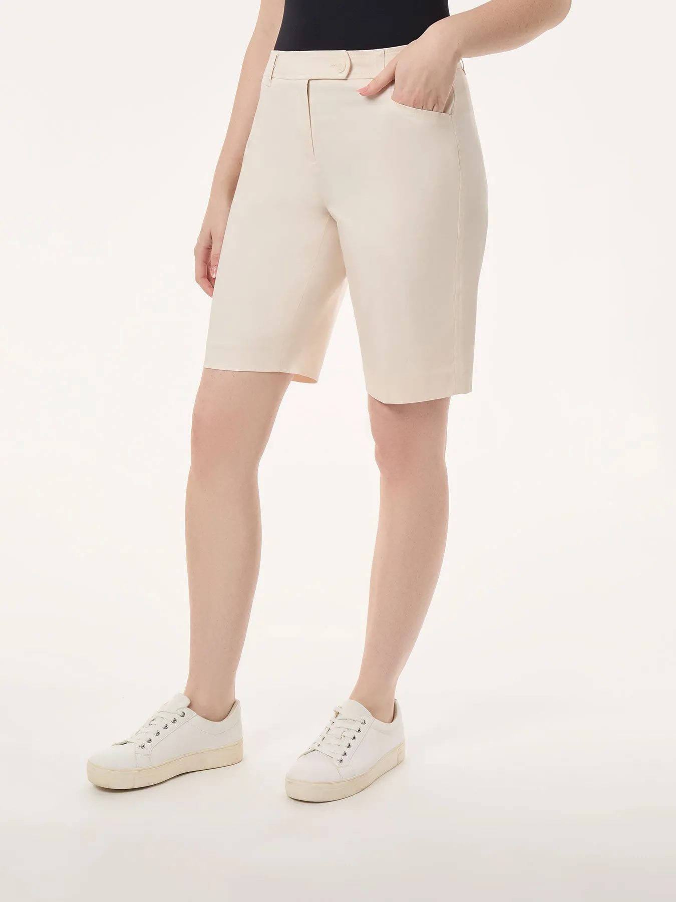 Petite Solid Fly Front Bermuda Short