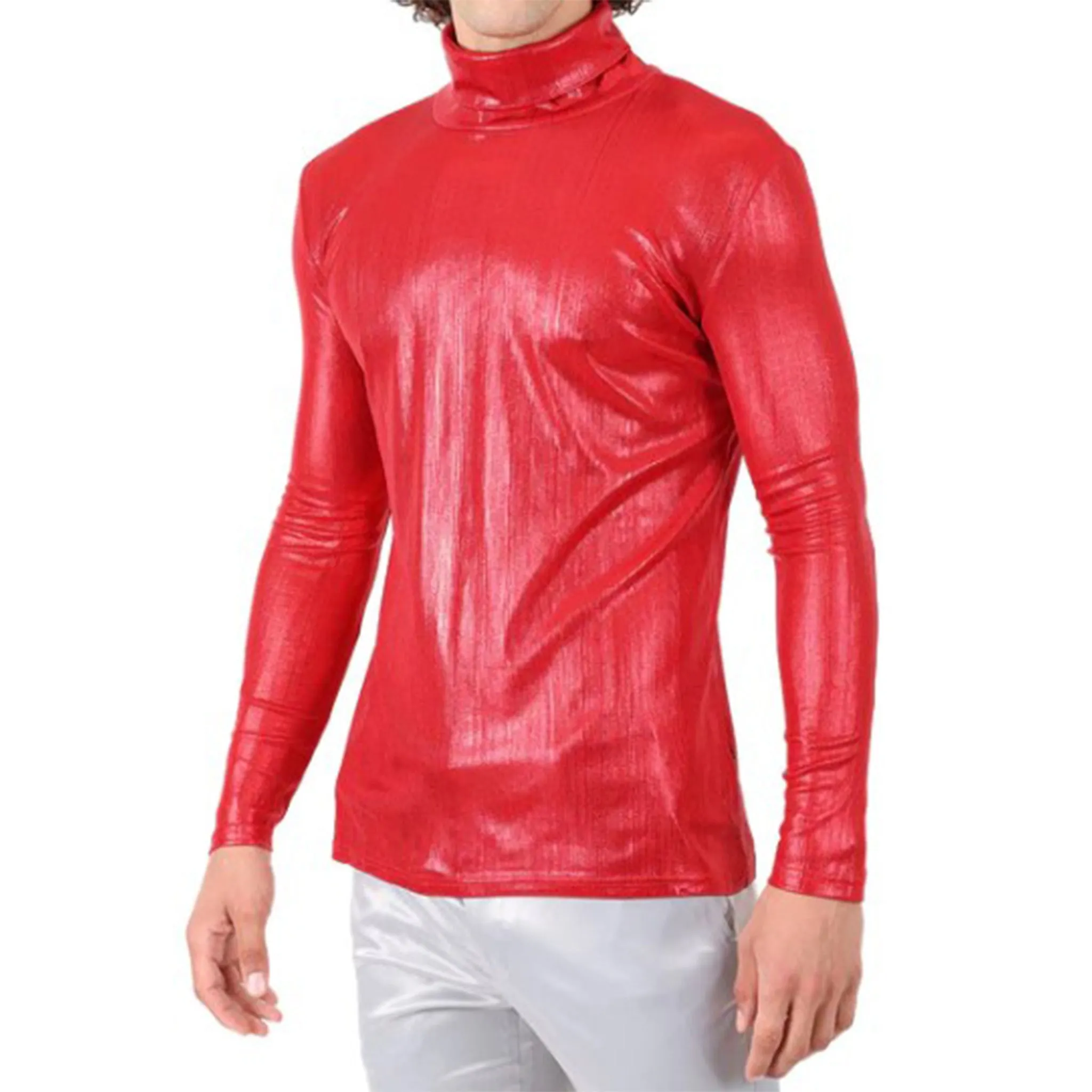 Red Metallic Turtle Neck Shirt