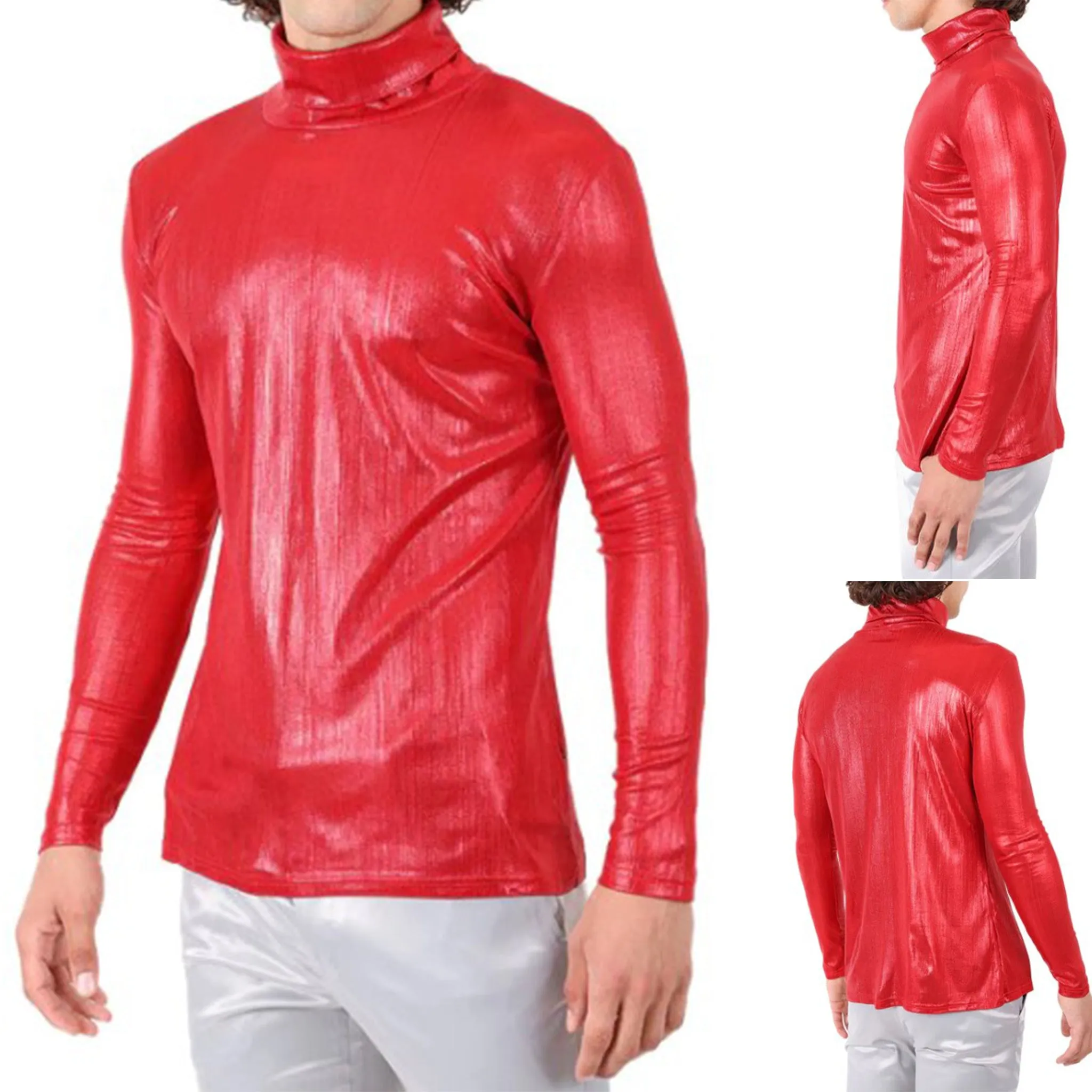 Red Metallic Turtle Neck Shirt