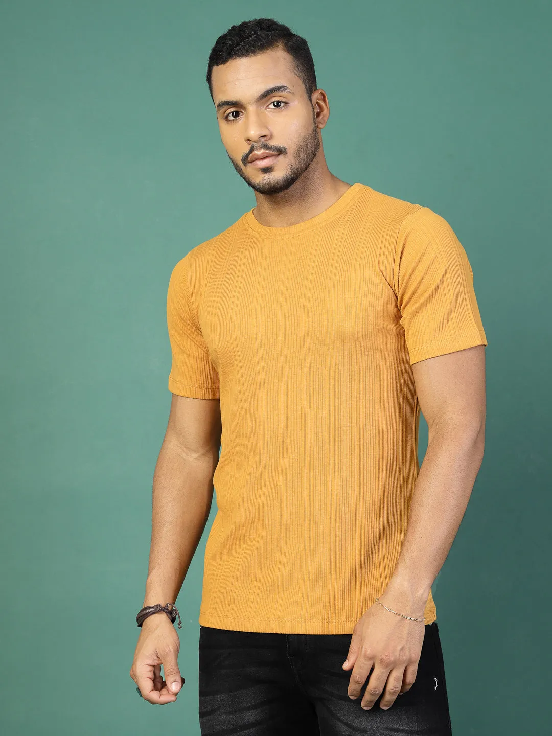 Self Textured Slim Fit T-Shirt