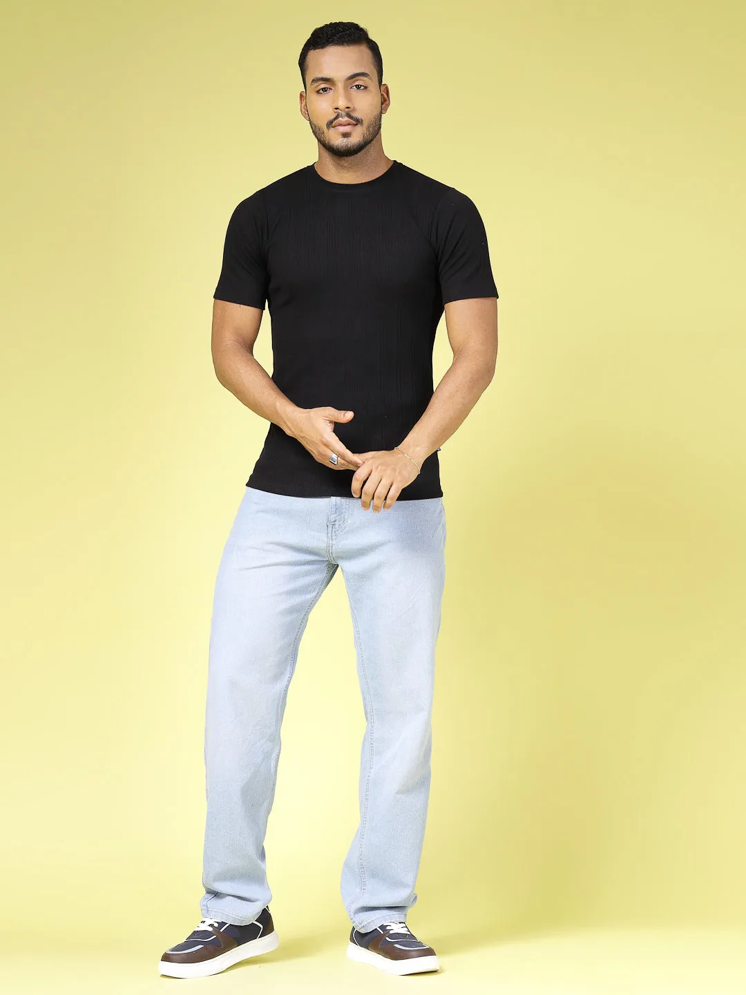 Self Textured Slim Fit T-Shirt